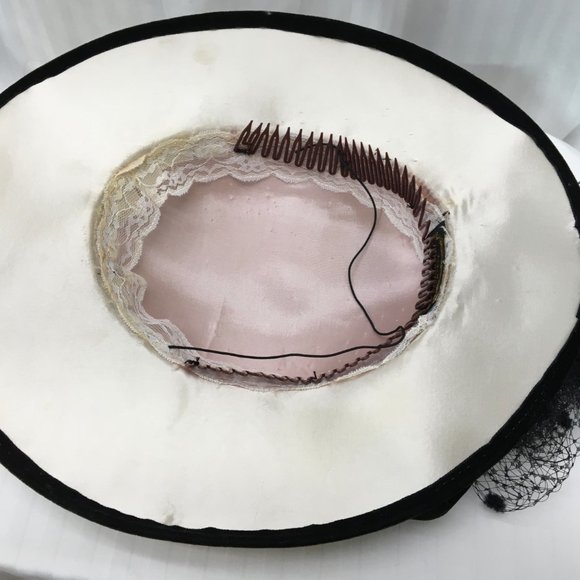B & W Fascinator w/ Black Veil, Pearls, Rhinestone